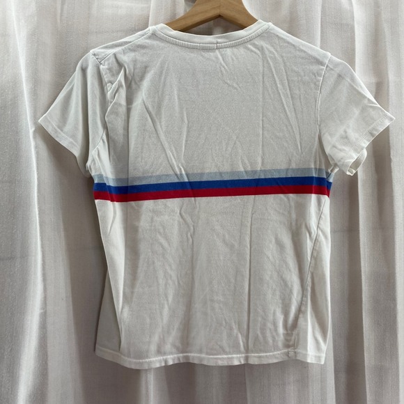 Brandy Melville White Graphic T Shirt Red Blue Stripe Graphic Tee - Picture 2 of 5